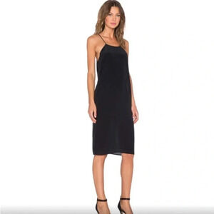 Anine Bing 100% Silk Black Midi Slip Dress
